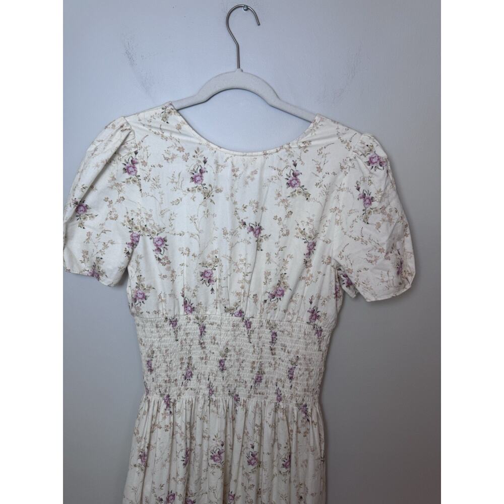LoveShackFancy Cream Floral Midi Dress with Pink Bouquet Print - Picture 15 of 16